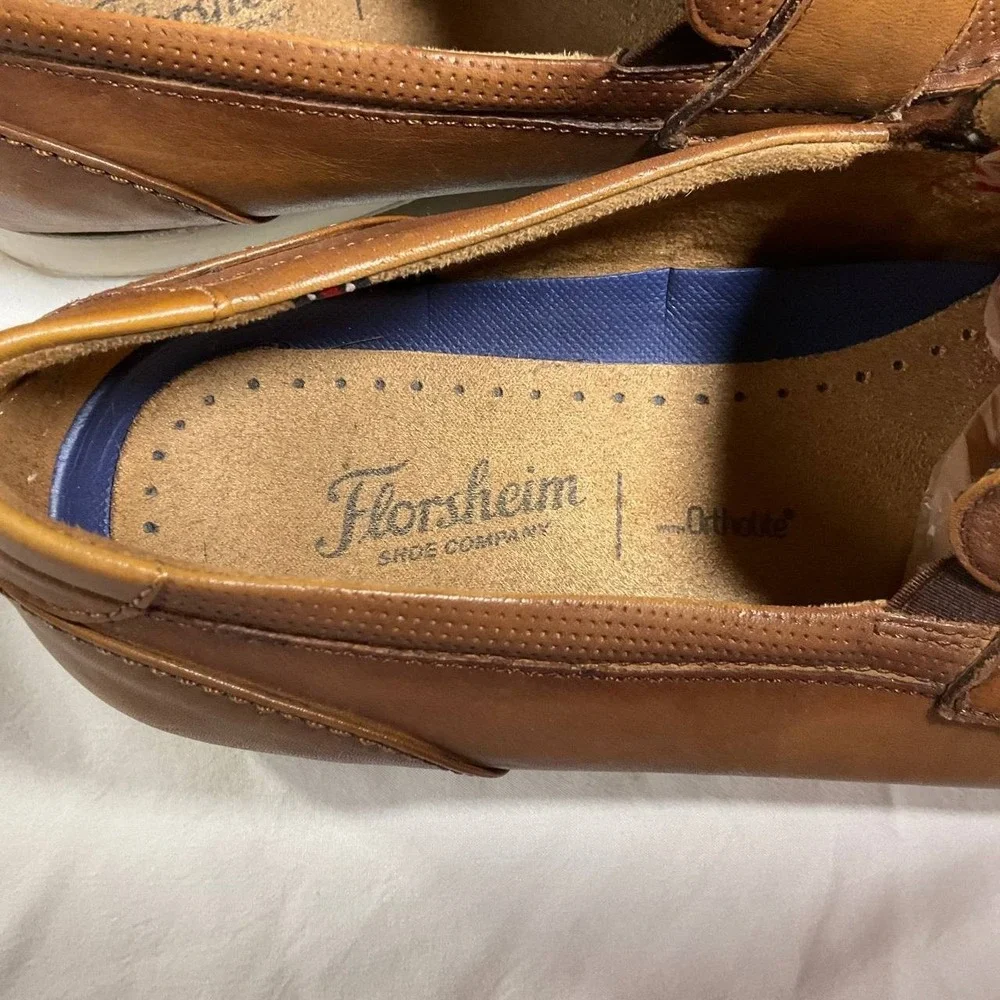 Florsheim Atlantic Moc Toe Penny Loafer Cogna Leather White Sole Mens Size 11.5M